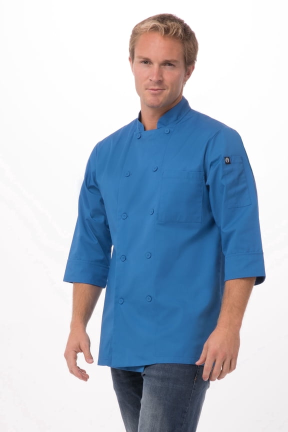 Men's Morocco Chef Coat, Three-Quarter Sleeve Chef Jacket with Pockets, Small, Black