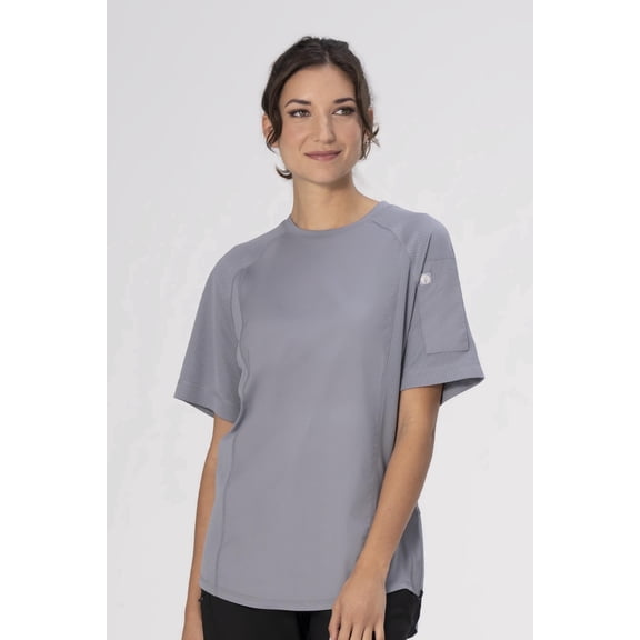 Chef Works Aryes Unisex Crew Shirt, Cool Vent Mesh Work Shirt with Side Hip Zipper, Medium, Blue