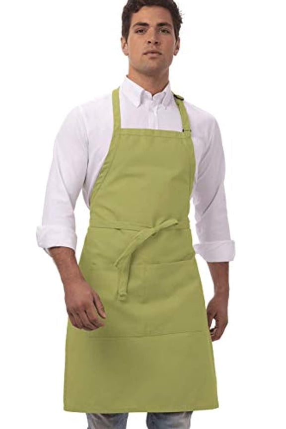 Unisex Butcher Apron, Adjustable Bib Cooking Apron with Pocket, Lime