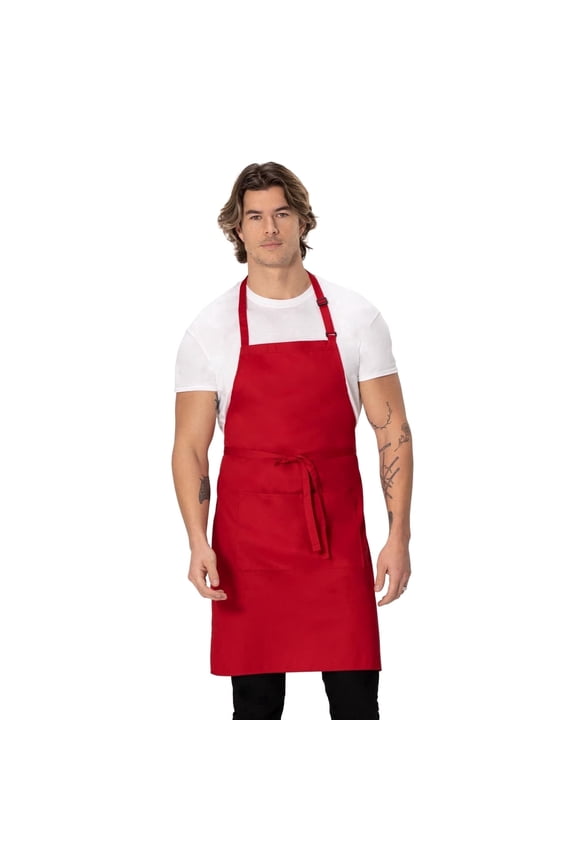 Unisex Butcher Apron, Adjustable Bib Cooking Apron with Pocket, Red