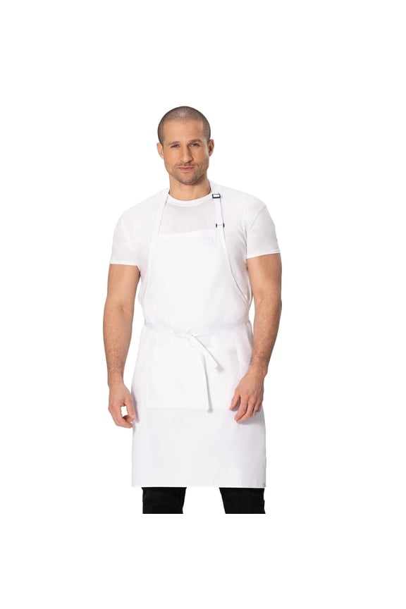 Unisex Butcher Apron, Adjustable Bib Cooking Apron with Pocket, White