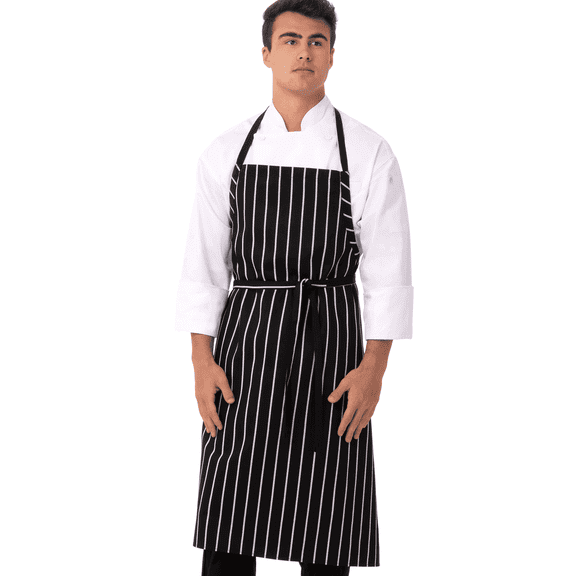 Chef Works Unisex English Chef Apron, Black W/ Chalk Stripe, One Size