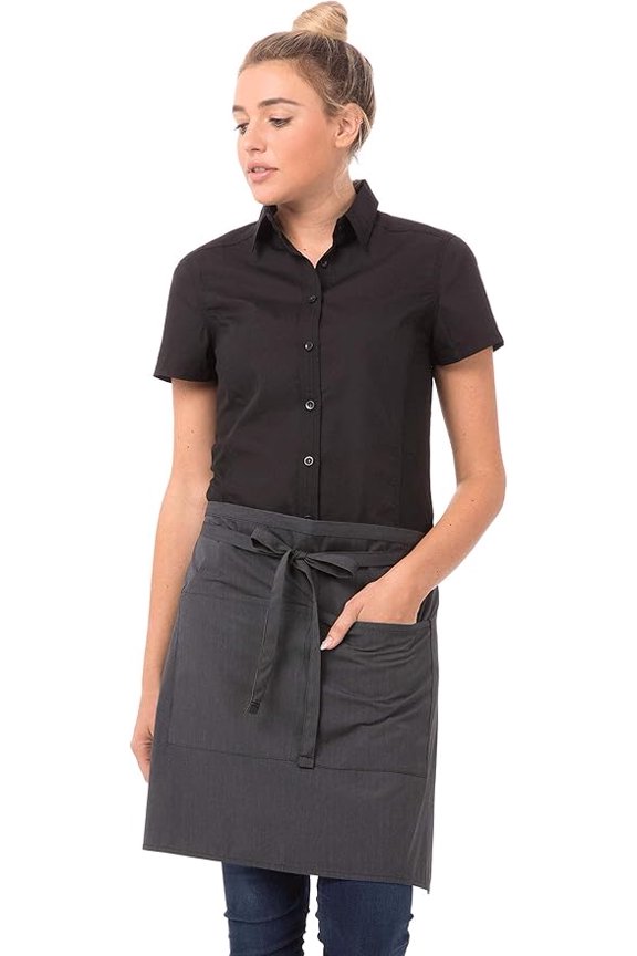 Unisex Half Bistro Server Apron, Kitchen Apron with Pocket, Dark Gray