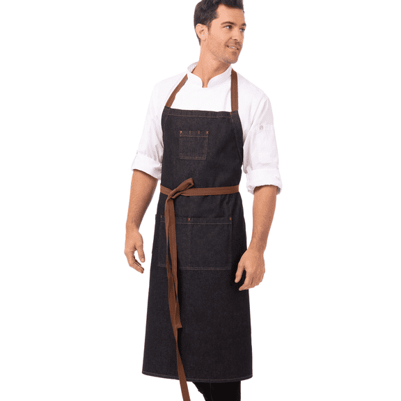 Chef Works Unisex Memphis Chefs Bib Apron, Indigo Blue, One Size