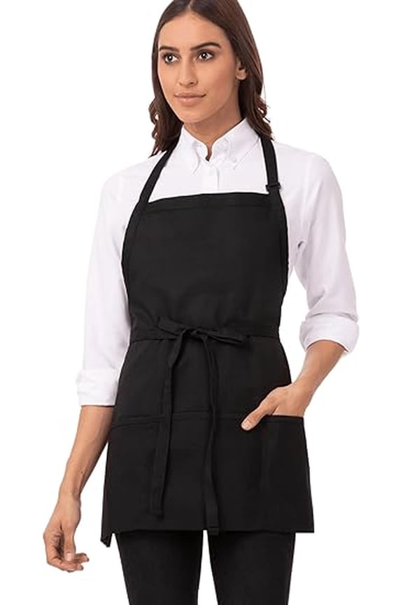 Cooking Apron, 3-Pocket Black Kitchen Apron for Women and Men, One Size