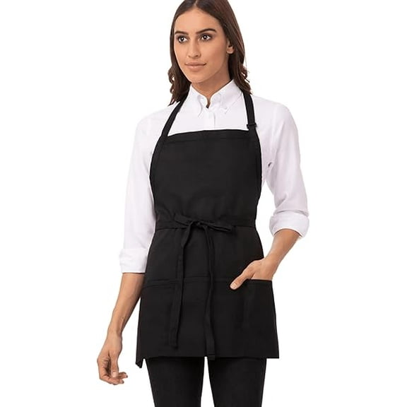 Chef Works Cooking Apron, 3-Pocket Black Kitchen Apron for Women and Men, One Size