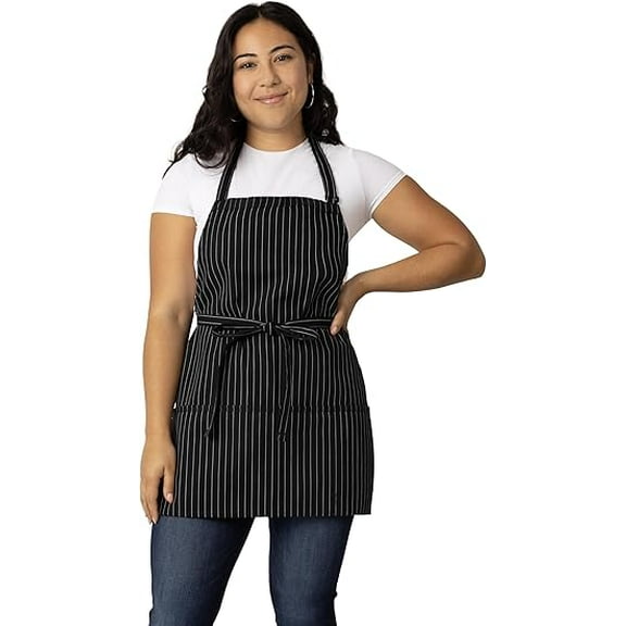 Chef Works Cooking Apron, 3-Pocket Pinstripe Kitchen Apron for Women and Men, One Size
