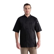 Chef Works Mens Volnay Chef Coat, Black Poly Cotton Chef Jacket with Thermometer Pocket, Large