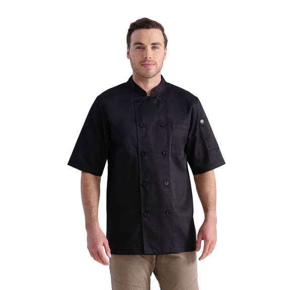 Chef Works Men's Volnay Chef Coat, Black Poly Cotton Chef Jacket with Thermometer Pocket, 2XL