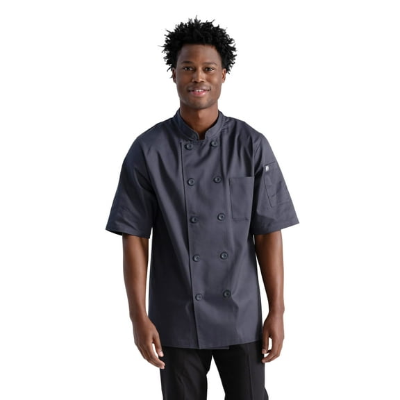 Chef Works Men's Volnay Chef Coat, Charcoal Poly Cotton Chef Jacket with Thermometer Pocket, XL