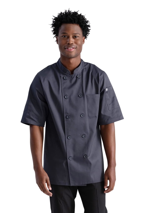 Men's Volnay Chef Coat, Charcoal Poly Cotton Chef Jacket with Thermometer Pocket, XL