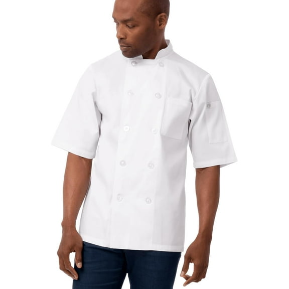 Chef Works Men's Volnay Chef Coat, White Poly Cotton Chef Jacket with Thermometer Pocket, XS