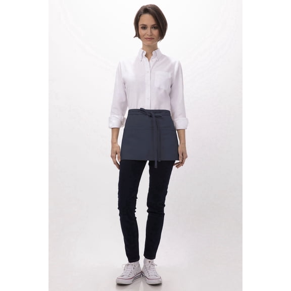 Chef Works Unisex Waitress Apron, Waist Apron with 3 Pockets, Navy