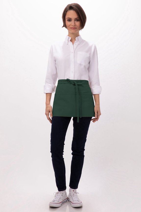 Unisex Waitress Apron, Waist Apron with 3 Pockets, Hunter Green