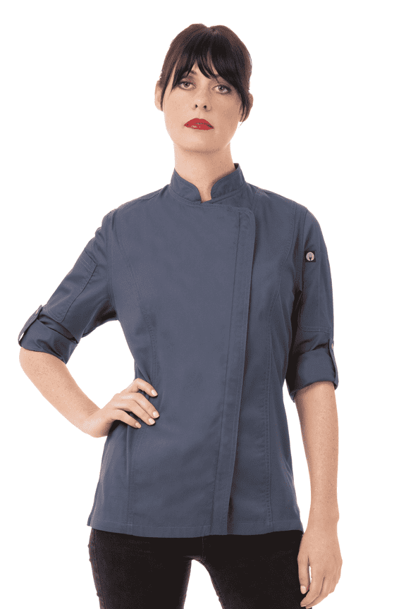 Hartford Women’s Chef Coat with Cool Vent Side Panels, Lightweight Chef Jacket, Small, Blue