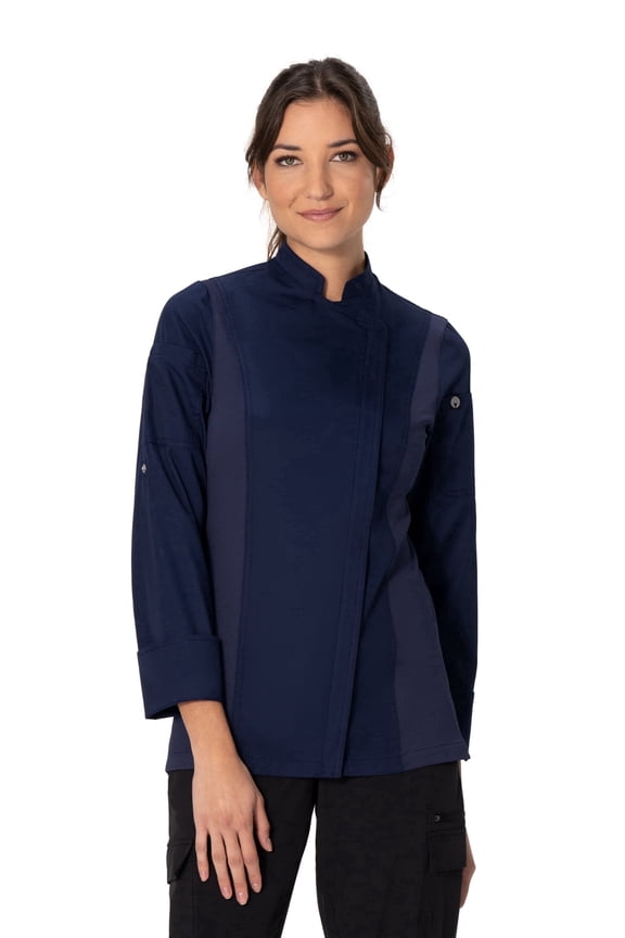 Hartford Women’s Chef Coat with Cool Vent Side Panels, Lightweight Chef Jacket, Large, Navy