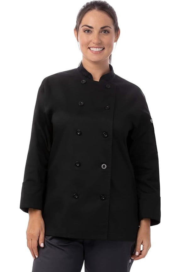 Le Mans Women's Chef Coat, Long Sleeve Chef Jacket with Thermometer Pocket, Large, Black