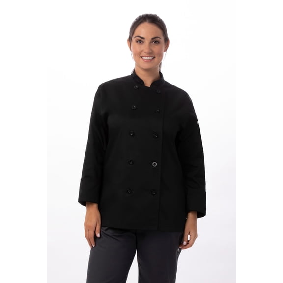 Chef Works Le Mans Women's Chef Coat, Long Sleeve Work Jacket with Thermometer Pocket, Medium, Black