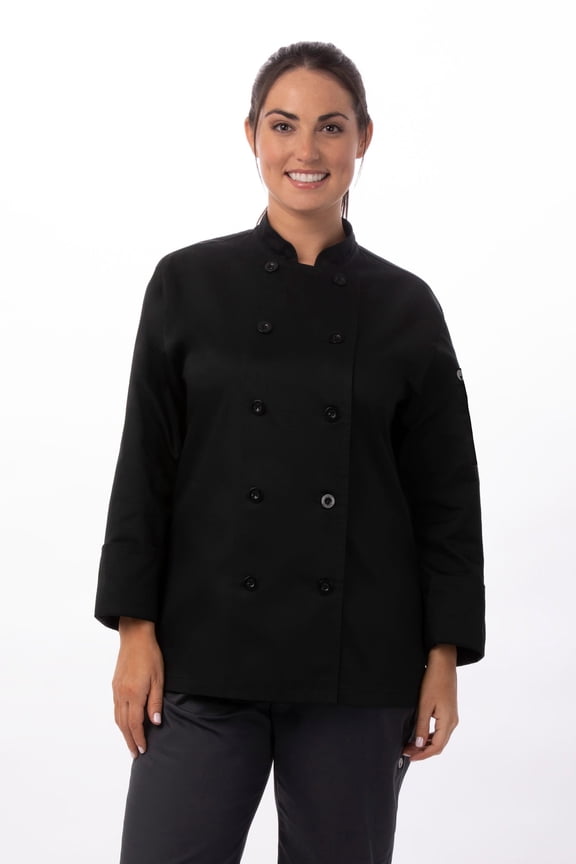 Le Mans Women's Chef Coat, Long Sleeve Chef Jacket with Thermometer Pocket, 2XL, Black