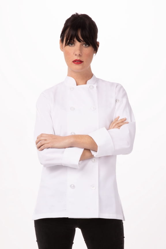 Le Mans Women's Chef Coat, Long Sleeve Chef Jacket with Thermometer Pocket, Small, White