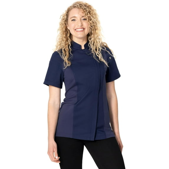 Chef Works Women's Springfield Chef Coat, Navy Chef Jacket with Cool Vent Side Panels, Small