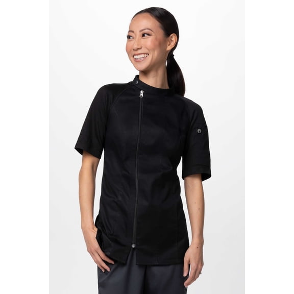 Chef Works Varkala Women's Chef Coat, Cool Vent Zippered Work Jacket with Pockets, Black, 3XL