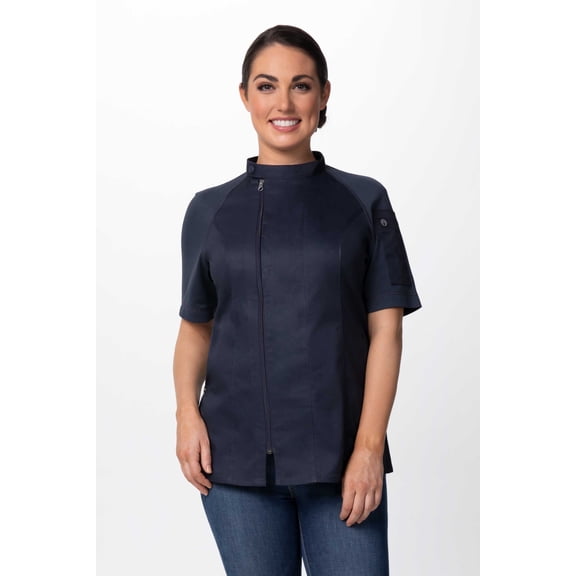Chef Works Varkala Women's Chef Coat, Cool Vent Zippered Work Jacket with Pockets, Gray, 2XL