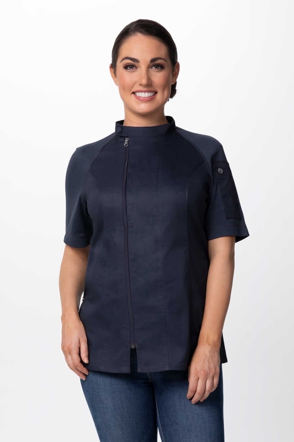 Varkala Women's Chef Coat, Cool Vent Zippered Chef Jacket with Pockets, Gray, 2XL
