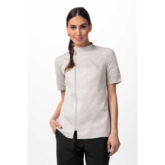Chef Works Varkala Women's Chef Coat, Cool Vent Zippered Work Jacket with Pockets, Natural, XL