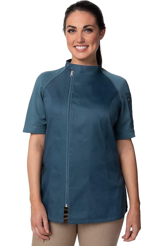 Varkala Women's Chef Coat, Cool Vent Zippered Chef Jacket with Pockets, Teal, Large