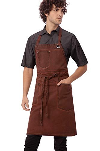 Rust Cotton Unisex Distressed Bib Apron with Pockets