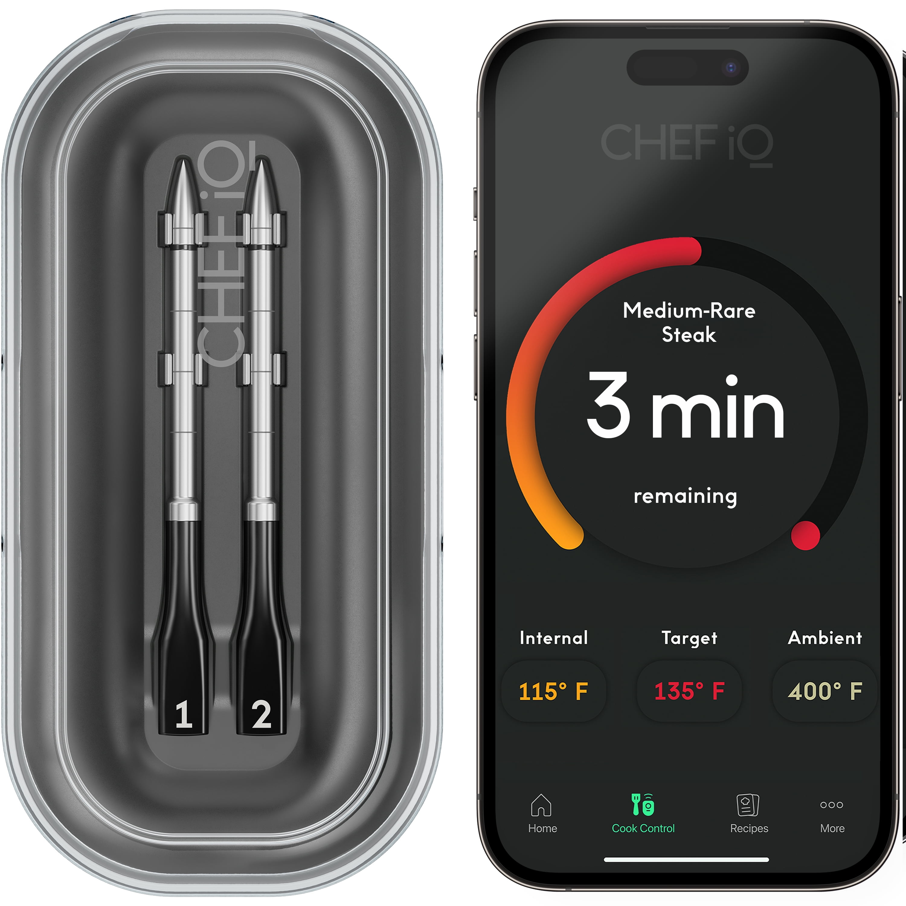 CHEF iQ Sense Smart Wireless Ultra-Thin Meat Thermometer, Unlimited Range, Bluetooth & Wifi, - 2 Probe Set with Smart Hub - Walmart.com