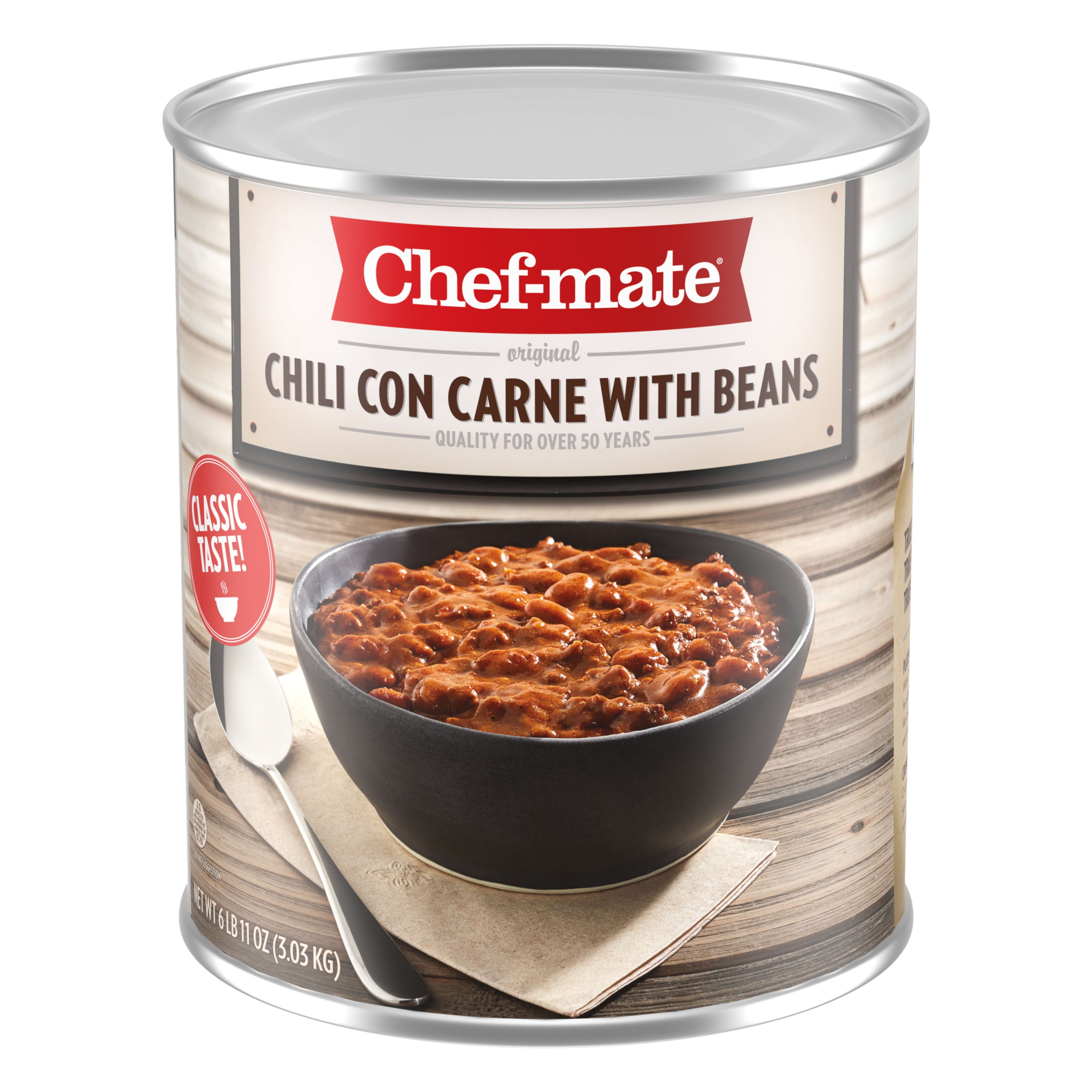 Chef-mate Original Shelf-Stable Chili Con Carne with Beans, 107 oz, Can