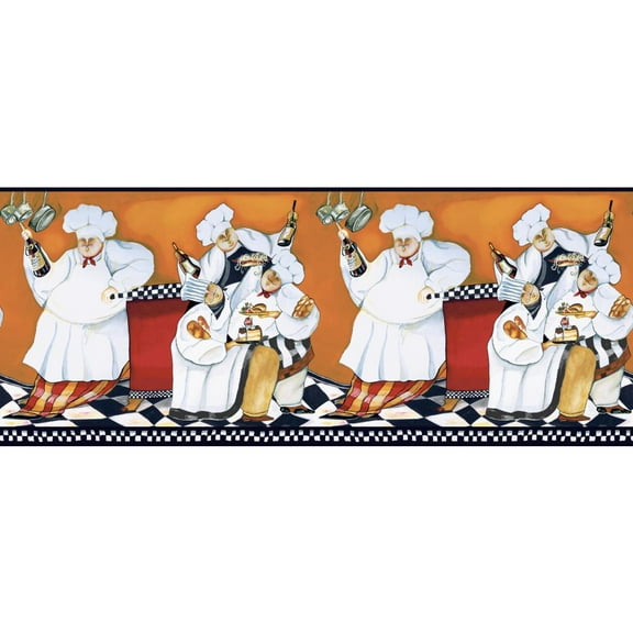 Chef's A Cooking Border Fat Chef Prepasted Surestrip Wallpaper Kitchen Cafe Wall Decor