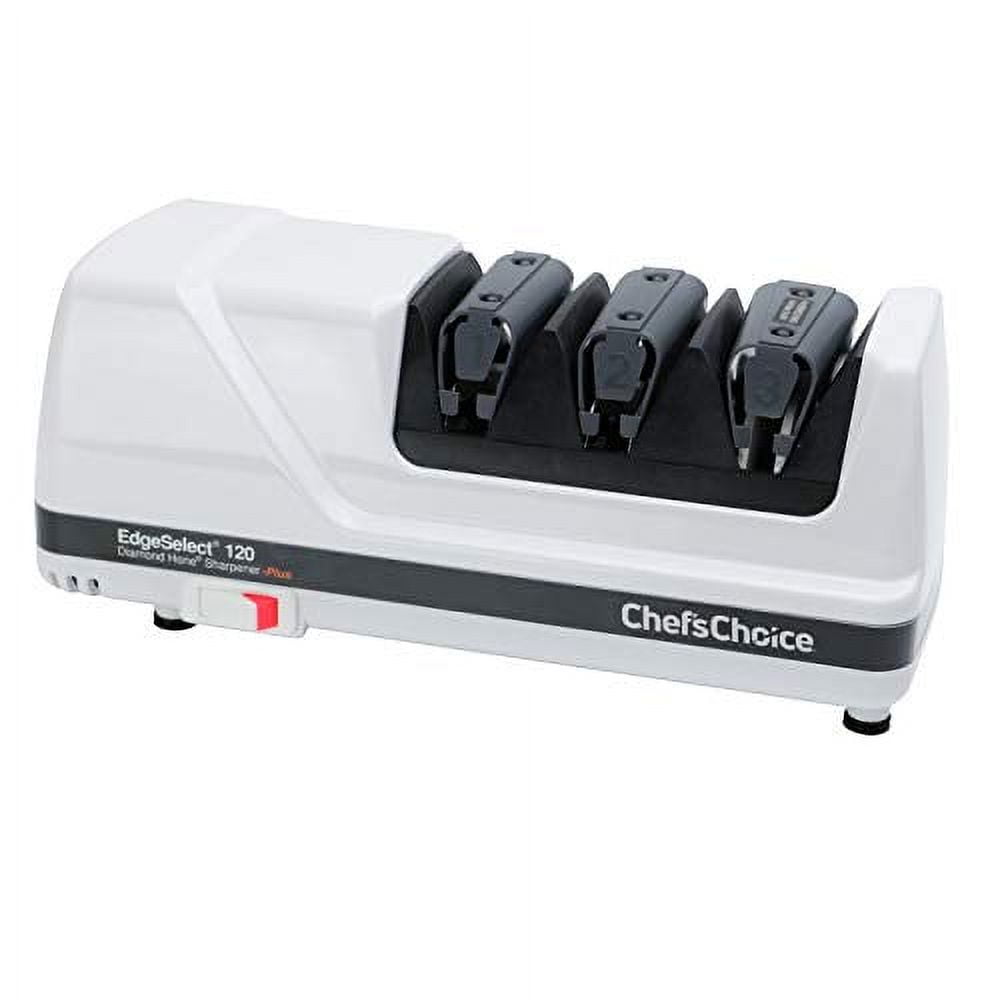 Chef'sChoice Model 120 Professional Electric Knife Sharpener for Staright  Edge and Serrated Knives, 3 Stage, in Brushed Metal (0120108) 