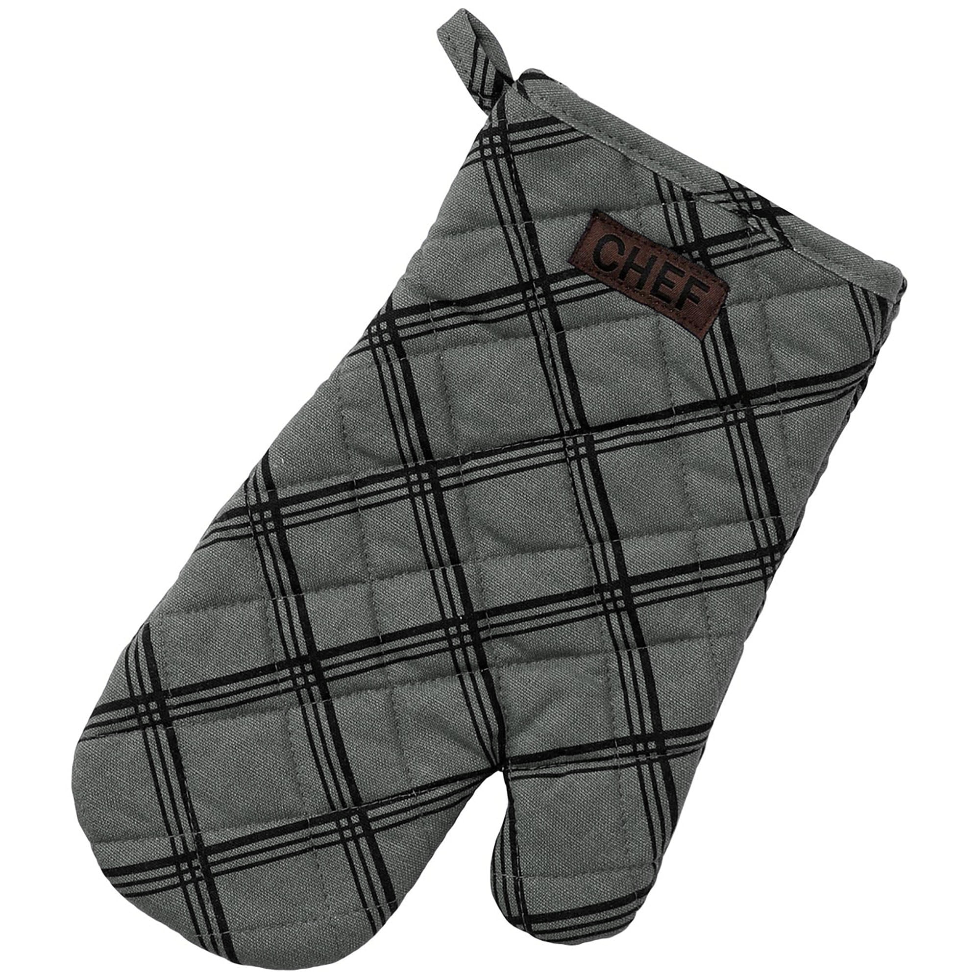 Anthracite Gray Cotton Oven Mitt with Plaid Design