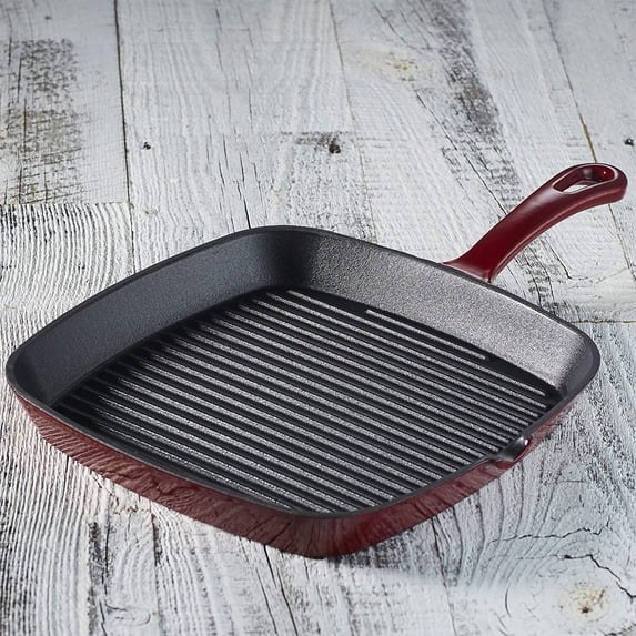 Chef's Classic Enameled Cast Iron Square Grill Pan, Cardinal Red