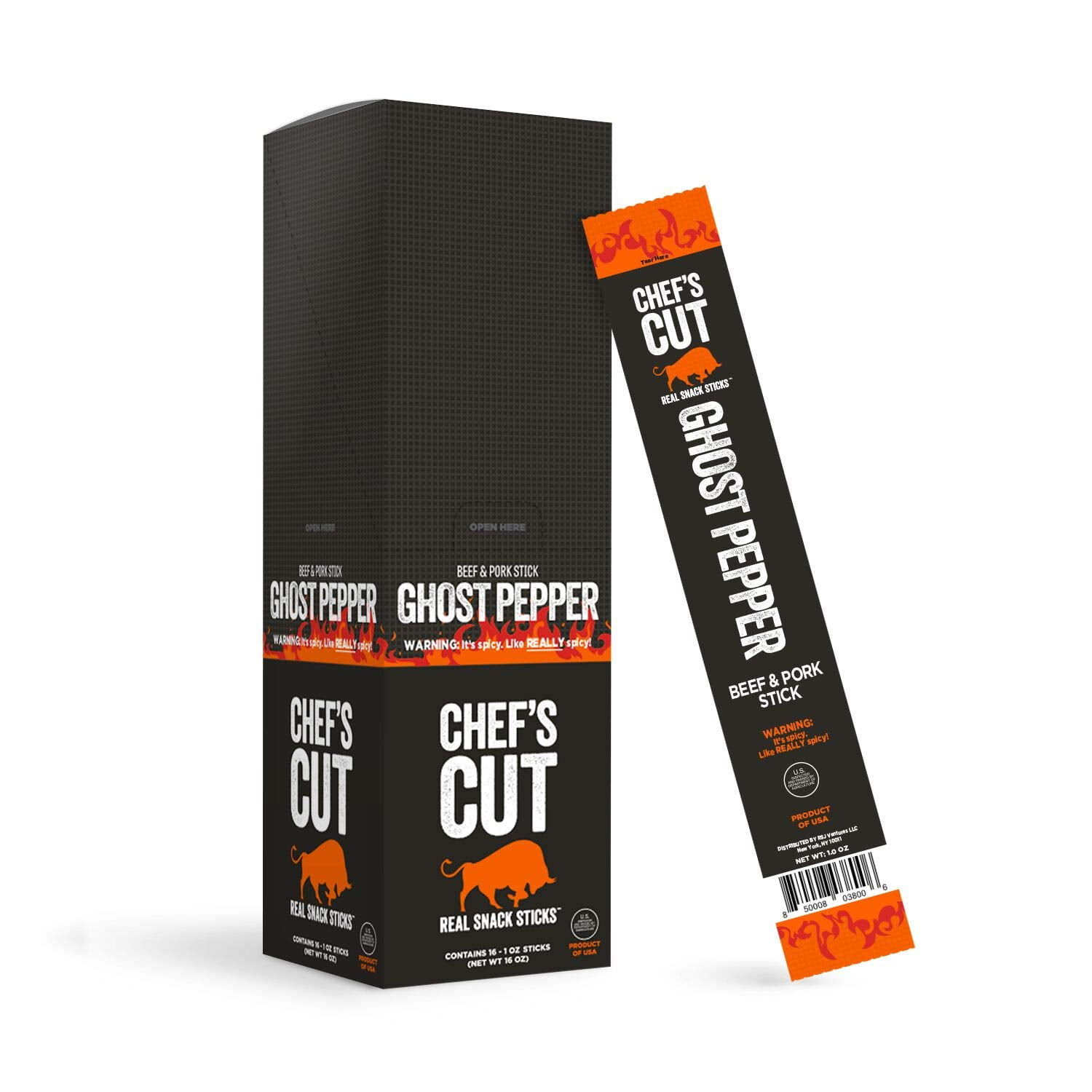 Chef's Cut Beef & Pork Snack Sticks, Spicy Ghost Pepper, High Protein