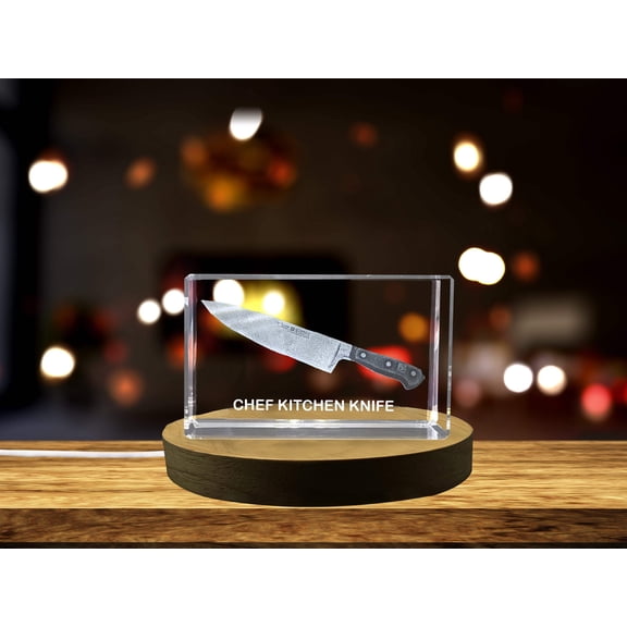Chef's Kitchen Knife Immortalized in 3D Engraved Crystal A&B Crystal Collection