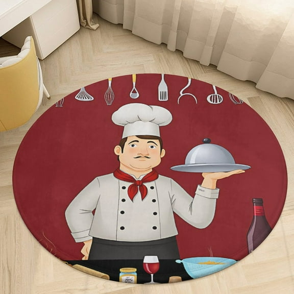 Chef's Kitchen in Red Round Area Rugs for Bedroom Living Room, 6FT Soft Indoor Circle Carpets, Carpet Home Decor Floor Mat