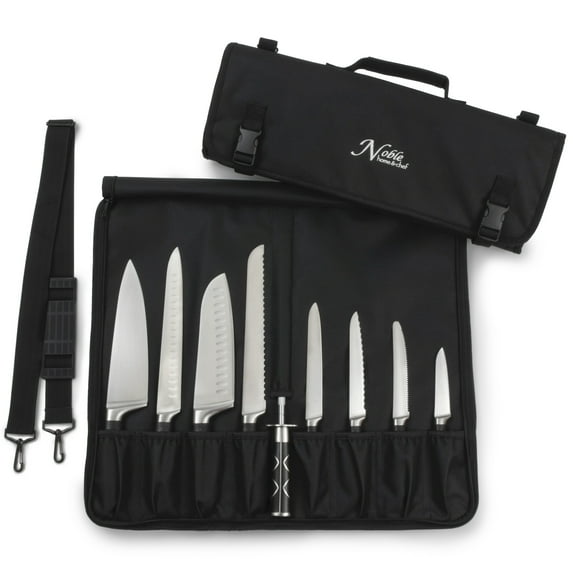 Chef’s Knife Bag Holds 8 Knives PLUS a Meat Cleaver AND Zipped Tool Pouch! Noble Home & Chef’s Durable Knife Case Includes Shoulder Strap, Handle, and Business Card Holder. (KNIVES NOT INCLUDED)