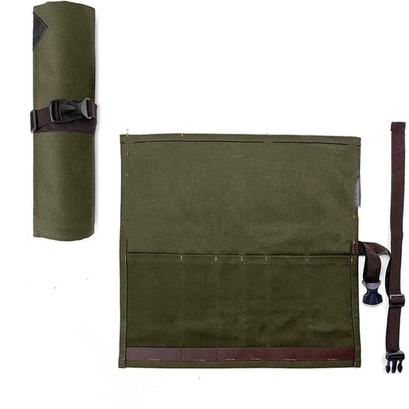 Chefs Knife Roll Case, Waxed Canvas Cutlery Knives Holders Protectors, Home Kitchen Cooking Tools And Utensils Wrap Bag Wallet, Multi-Purpose Brush Roll Bag