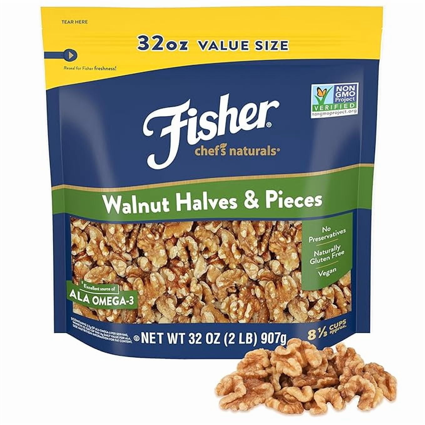 Chef's Naturals Walnut Halves & Pieces 2 lb, 100% California Unsalted Walnuts for Baking & Cooking, Healthy Snacks for Adults, Resealable Bag, Vegan Protein, Keto Snack, Chopped Nuts, Topping