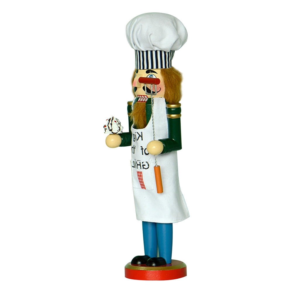 Qnmwood 38CM Wooden Chef Nutcracker with Barbecue Utensil Decor for ...