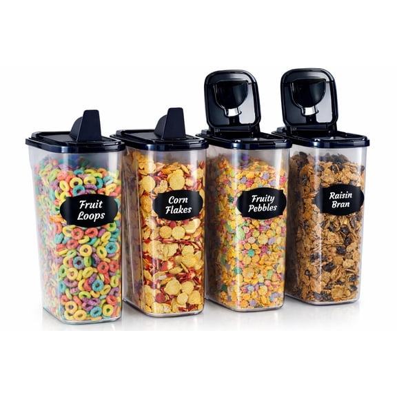 Chef's Path Airtight Food Storage Containers - Pack of 4 (4L/135.3oz) - MULTISPOUT Design for Kitchen & Pantry - BPA-Free Cereal Containers with Bigger Spout Mouth for Easy Pouring