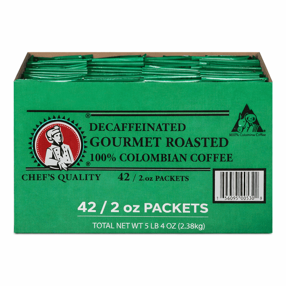 Chef's Quality 100% Colombian Decaffeinated Ground Coffee Packets, 2 oz Portion Packs, 42 Count