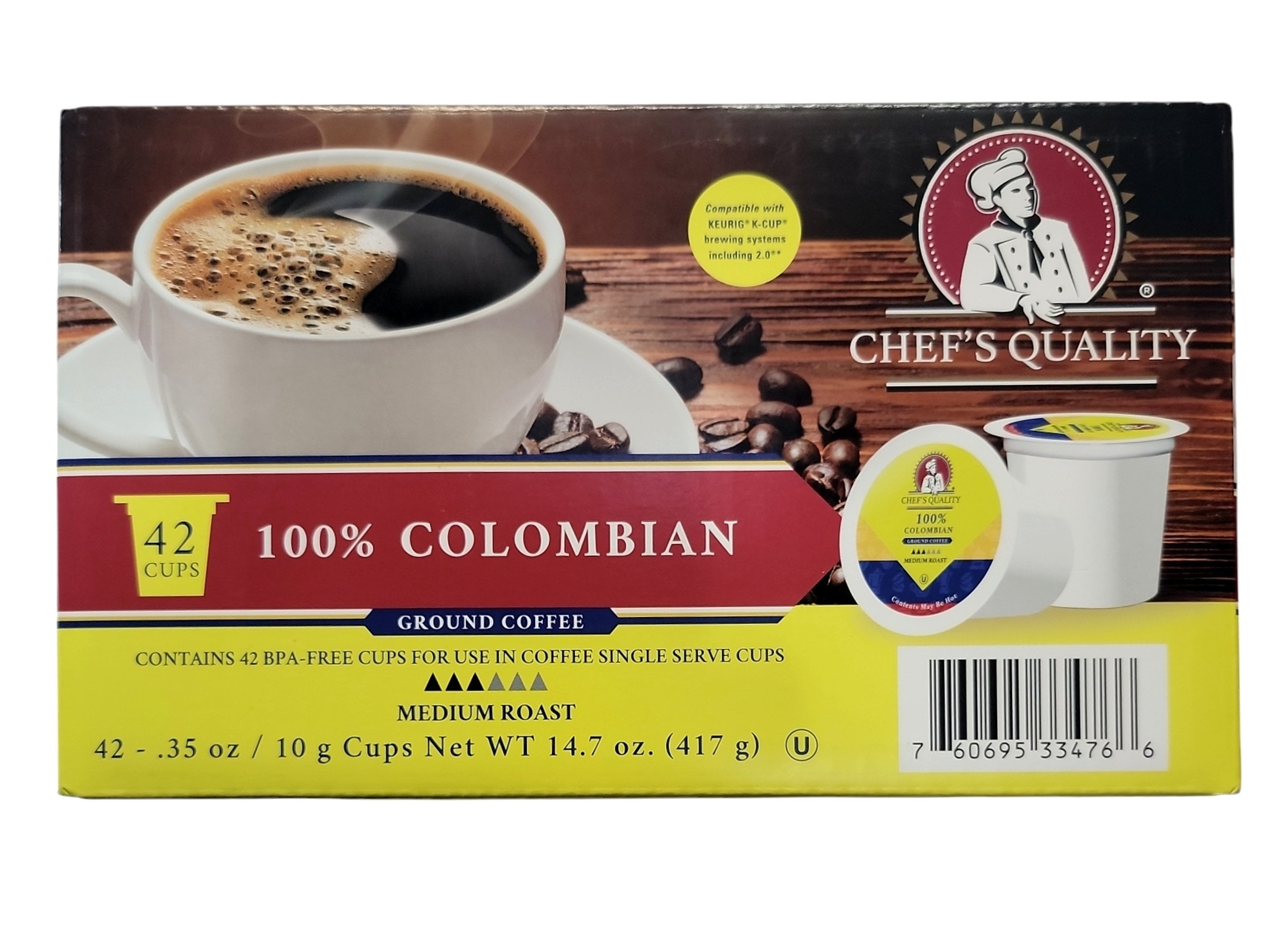 Chef's Quality 100% Colombian Ground Coffee 42ct Single Serve Cups