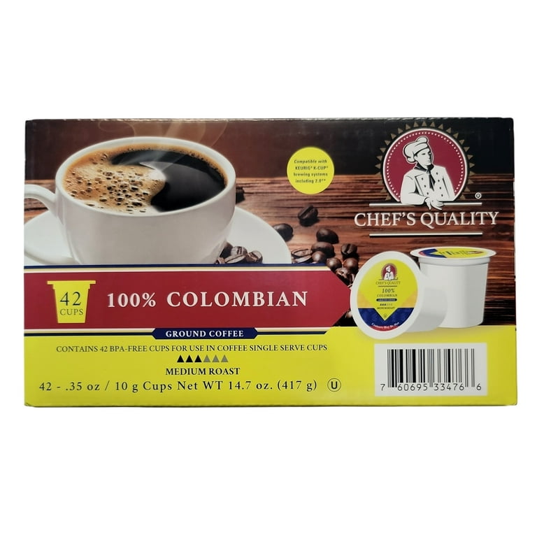 Chef's Quality 100% Colombian Ground Coffee 42ct Single Serve Cups