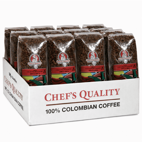 Chef's Quality 100% Colombian Whole Bean Coffee, Premium Arabica Coffee Beans, 2.5 lb Bags, 8 Pack