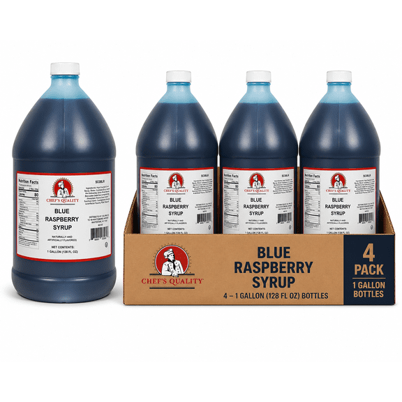Chef's Quality Blue Raspberry Syrup 1 Gallon Bottles Case of 4